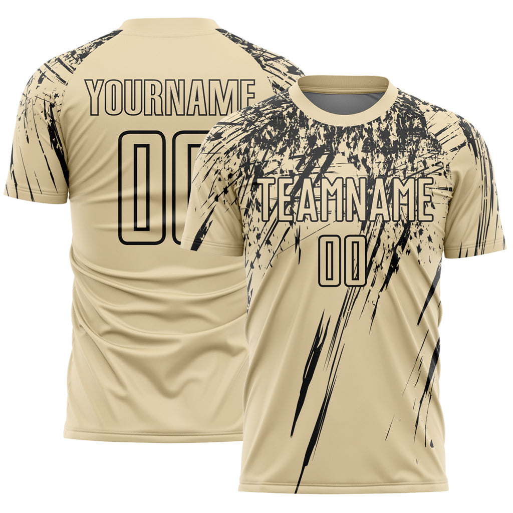 Custom Cream Black Splash Sports Sublimation Soccer Uniform Jersey