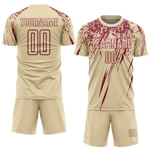 Custom Cream Crimson Splash Sports Sublimation Soccer Uniform Jersey