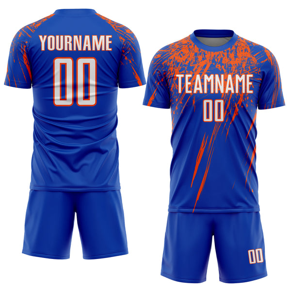Custom Thunder Blue White-Orange Splash Sports Sublimation Soccer Uniform Jersey
