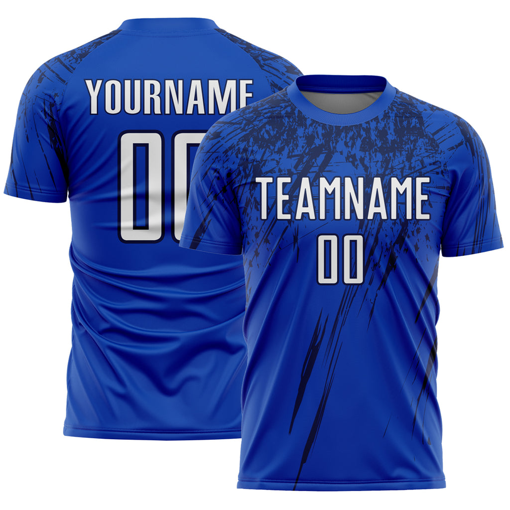 Custom Thunder Blue White-Navy Splash Sports Sublimation Soccer Uniform Jersey