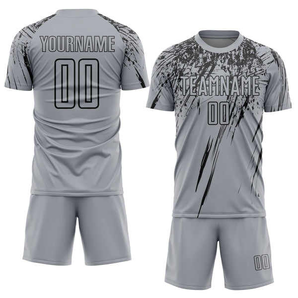 Custom Gray Black Splash Sports Sublimation Soccer Uniform Jersey
