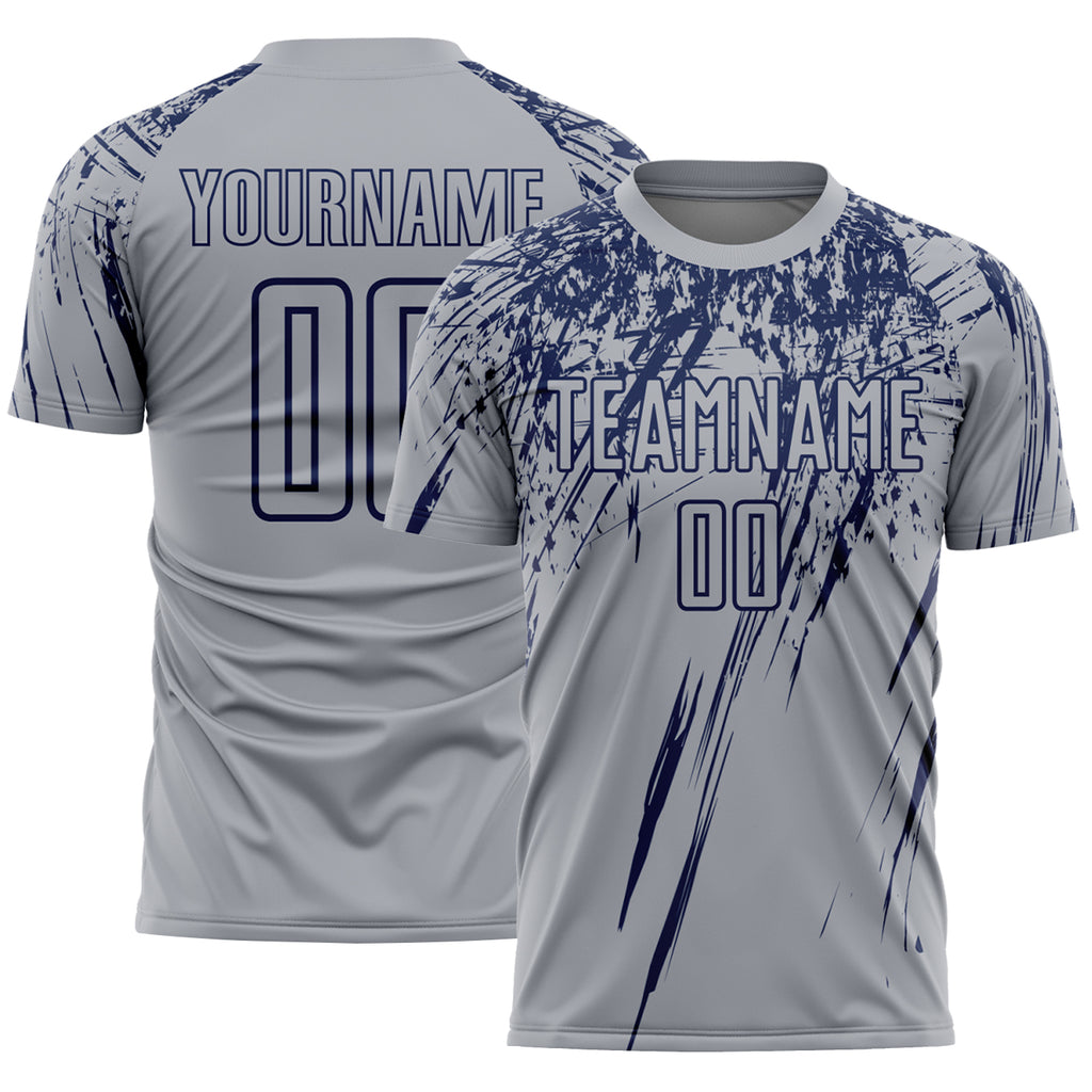 Custom Gray Navy Splash Sports Sublimation Soccer Uniform Jersey