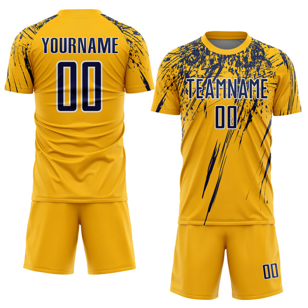 Custom Gold Navy-White Splash Sports Sublimation Soccer Uniform Jersey