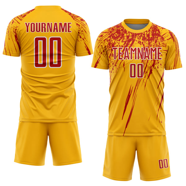 Custom Gold Red-White Splash Sports Sublimation Soccer Uniform Jersey