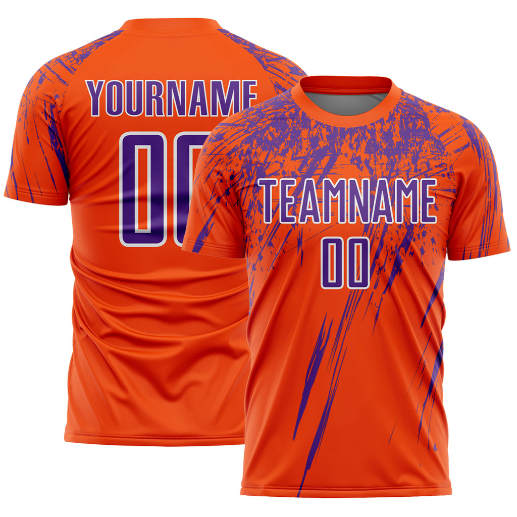 Custom Orange Purple-White Splash Sports Sublimation Soccer Uniform Jersey