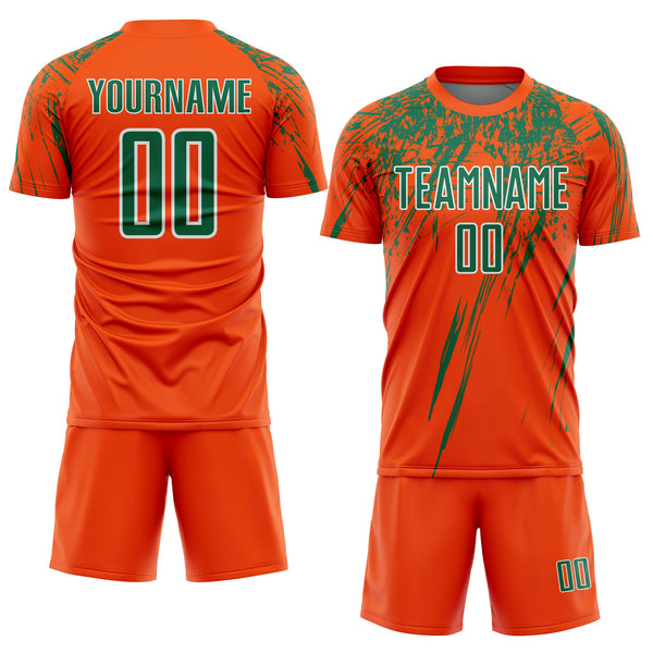 Custom Orange Kelly Green-White Splash Sports Sublimation Soccer Uniform Jersey