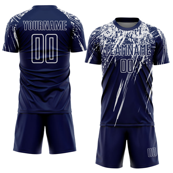 Custom Navy White Splash Sports Sublimation Soccer Uniform Jersey