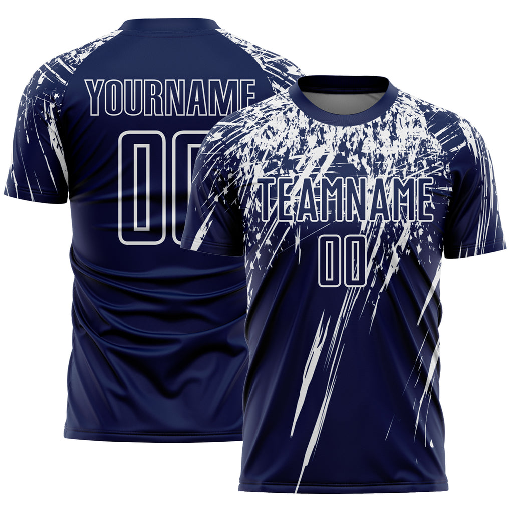 Custom Navy White Splash Sports Sublimation Soccer Uniform Jersey