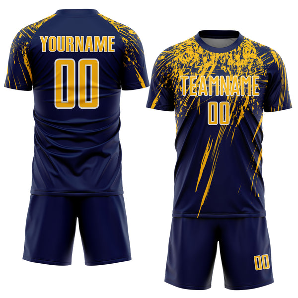 Custom Navy Gold-White Splash Sports Sublimation Soccer Uniform Jersey