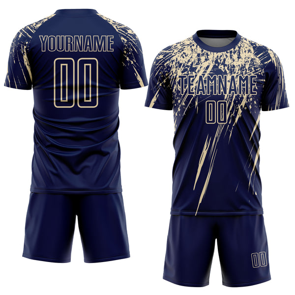Custom Navy Cream Splash Sports Sublimation Soccer Uniform Jersey