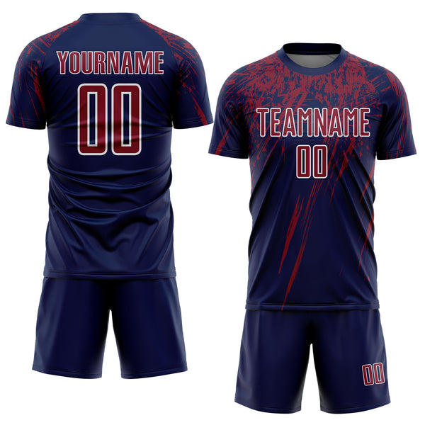 Custom Navy Crimson-White Splash Sports Sublimation Soccer Uniform Jersey