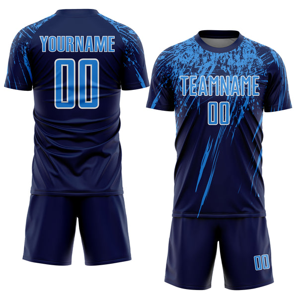 Custom Navy Powder Blue-White Splash Sports Sublimation Soccer Uniform Jersey