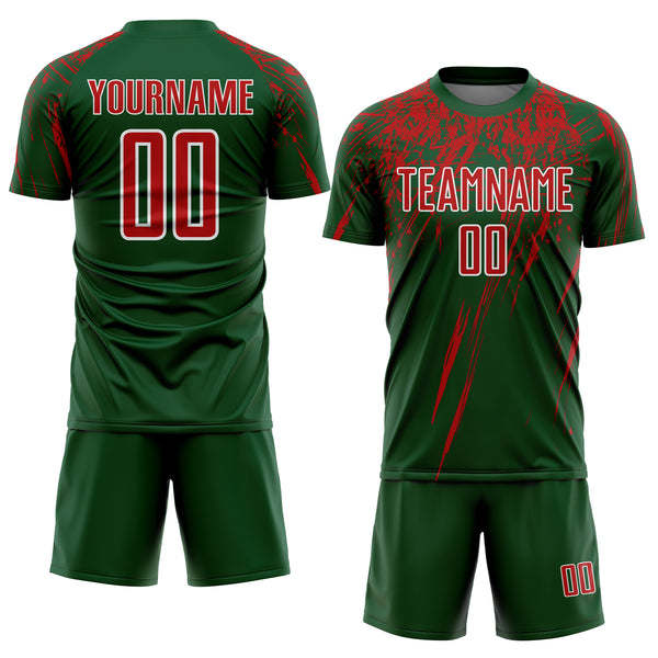 Custom Green Red-White Splash Sports Sublimation Soccer Uniform Jersey