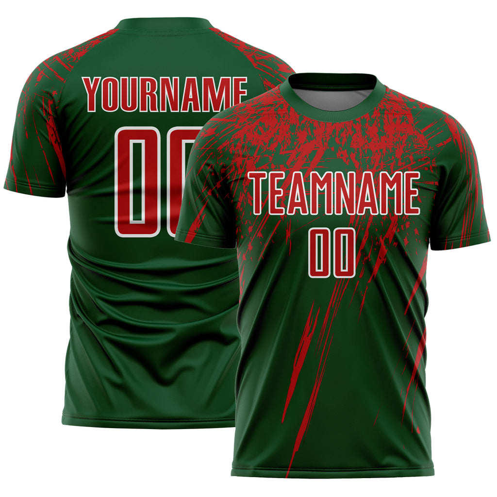 Custom Green Red-White Splash Sports Sublimation Soccer Uniform Jersey