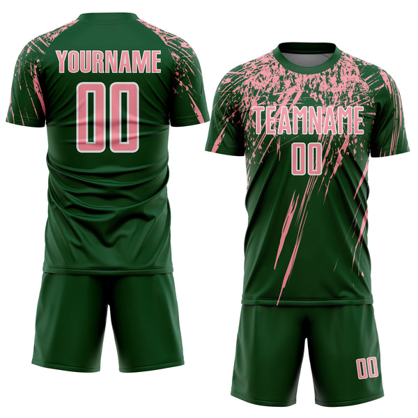 Custom Green Medium Pink-White Splash Sports Sublimation Soccer Uniform Jersey