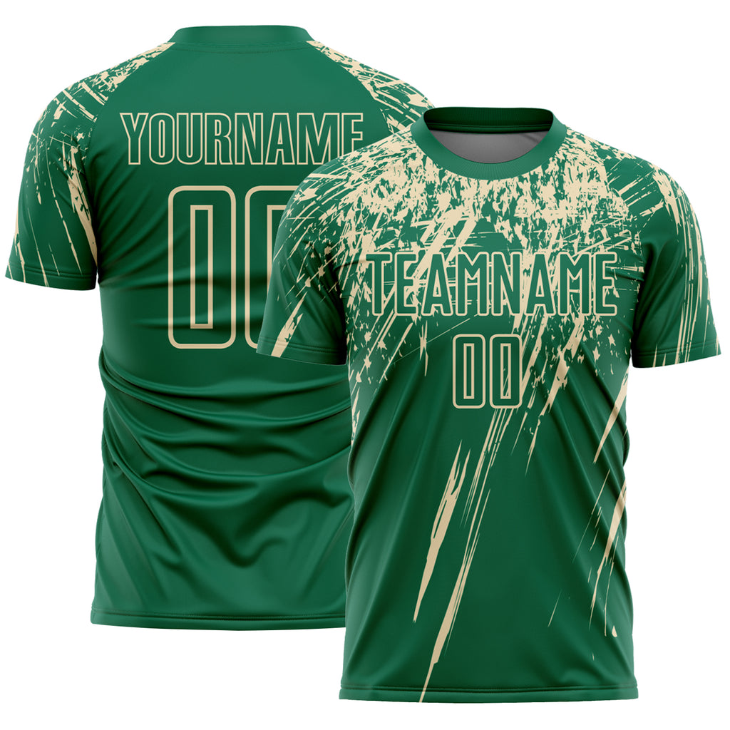 Custom Kelly Green Cream Splash Sports Sublimation Soccer Uniform Jersey