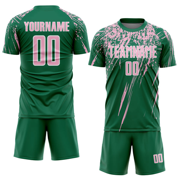 Custom Kelly Green Light Pink-White Splash Sports Sublimation Soccer Uniform Jersey