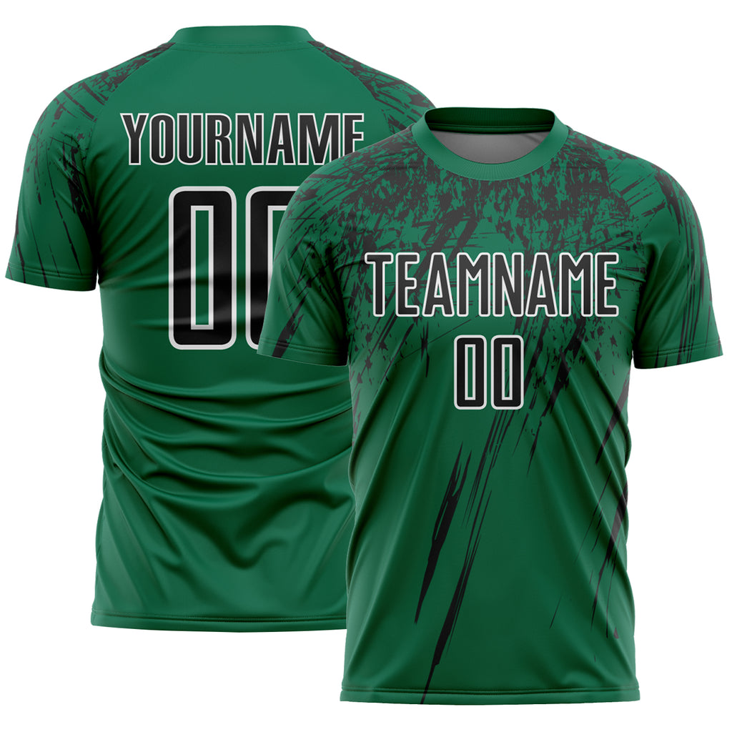 Custom Kelly Green Black-White Splash Sports Sublimation Soccer Uniform Jersey