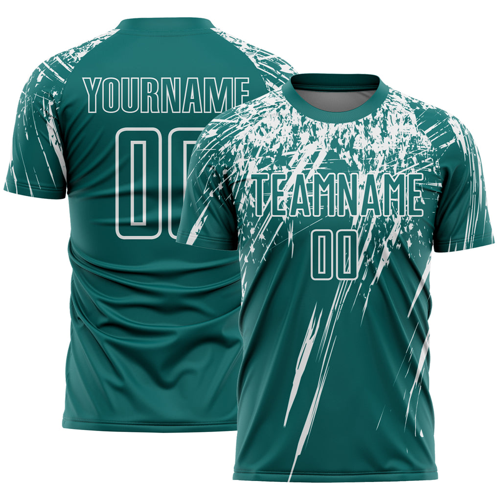 Custom Teal White Splash Sports Sublimation Soccer Uniform Jersey