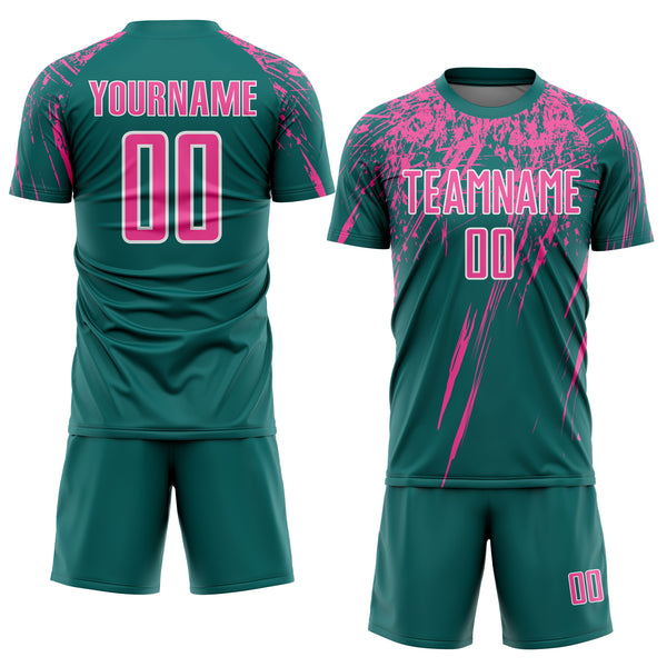 Custom Teal Pink-White Splash Sports Sublimation Soccer Uniform Jersey