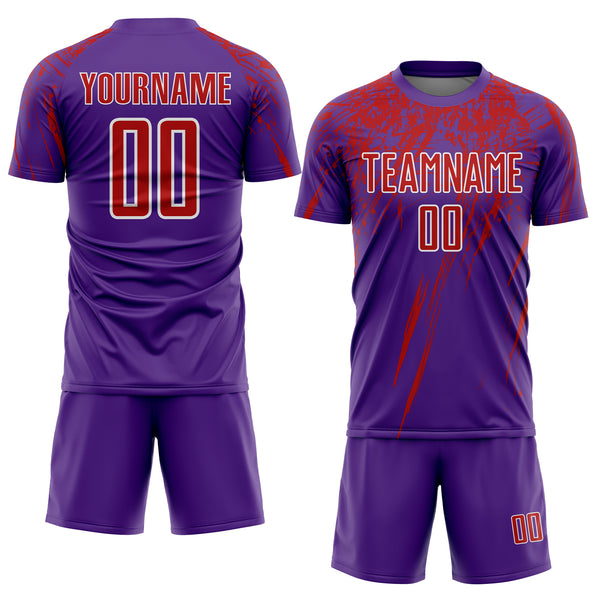 Custom Purple Red-White Splash Sports Sublimation Soccer Uniform Jersey
