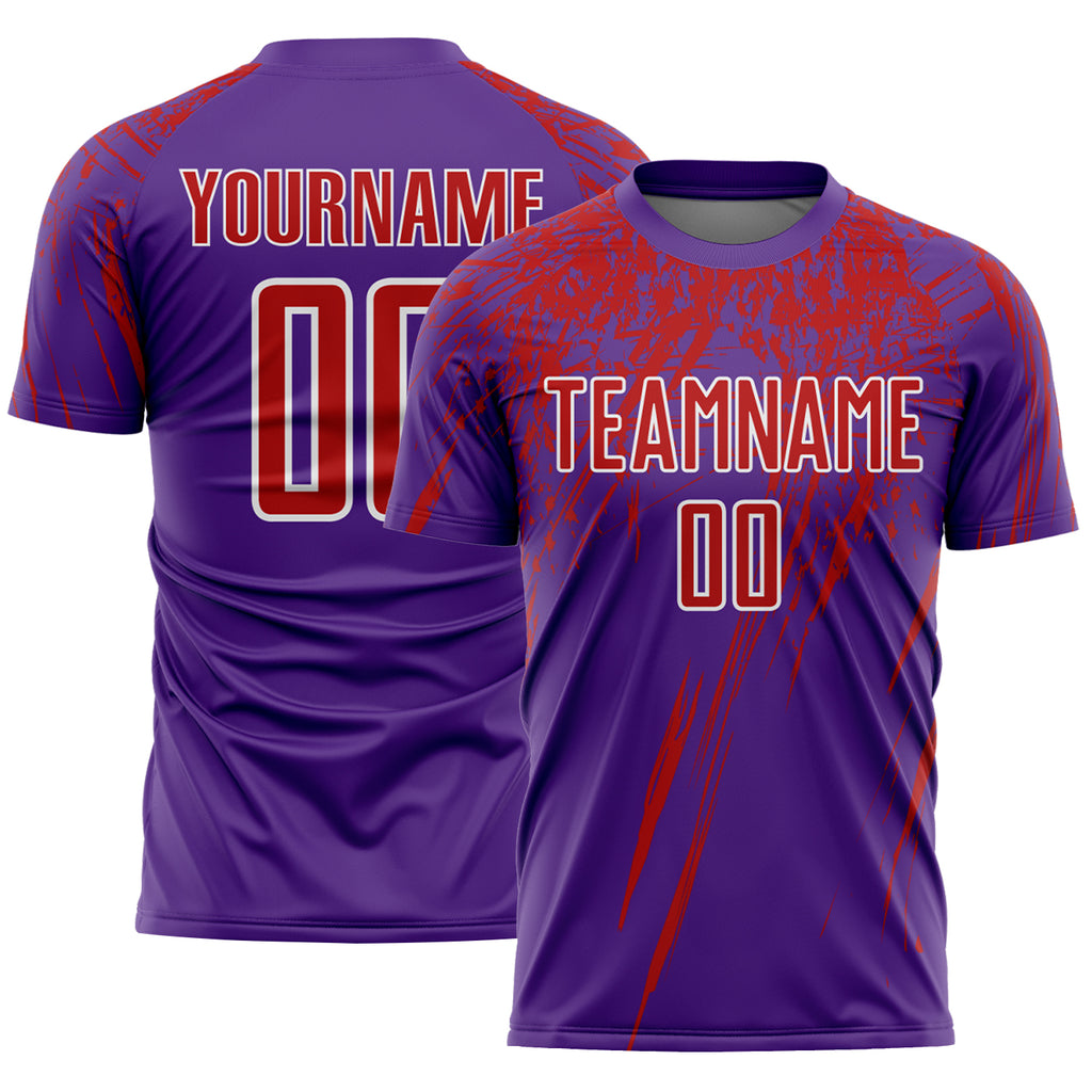 Custom Purple Red-White Splash Sports Sublimation Soccer Uniform Jersey