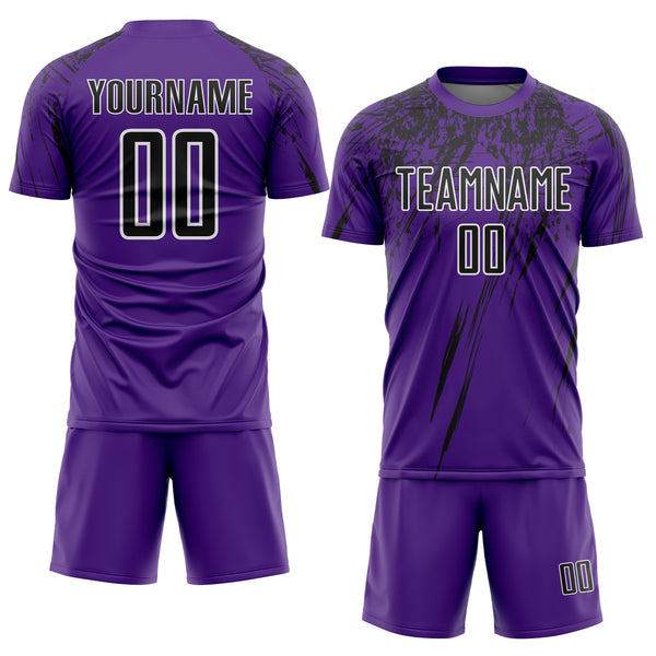 Custom Purple Black-White Splash Sports Sublimation Soccer Uniform Jersey