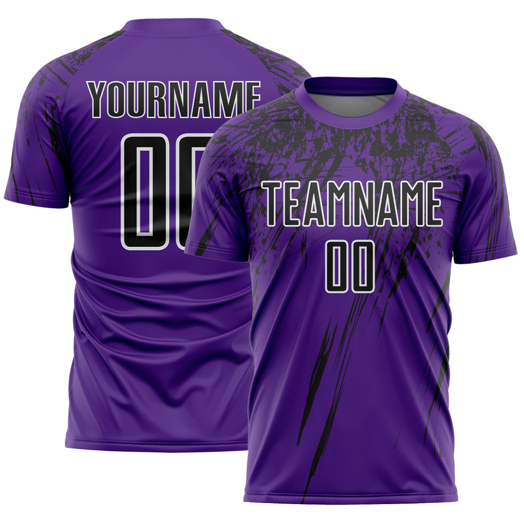 Custom Purple Black-White Splash Sports Sublimation Soccer Uniform Jersey