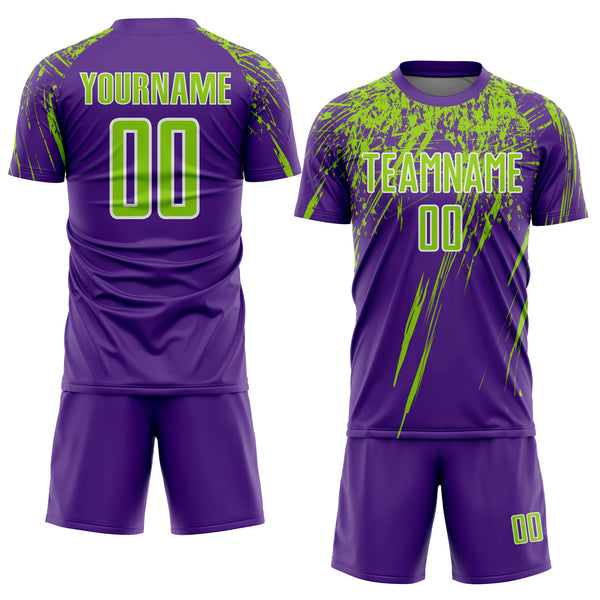 Custom Purple Neon Green-White Splash Sports Sublimation Soccer Uniform Jersey