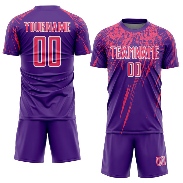 Custom Purple Neon Pink-White Splash Sports Sublimation Soccer Uniform Jersey