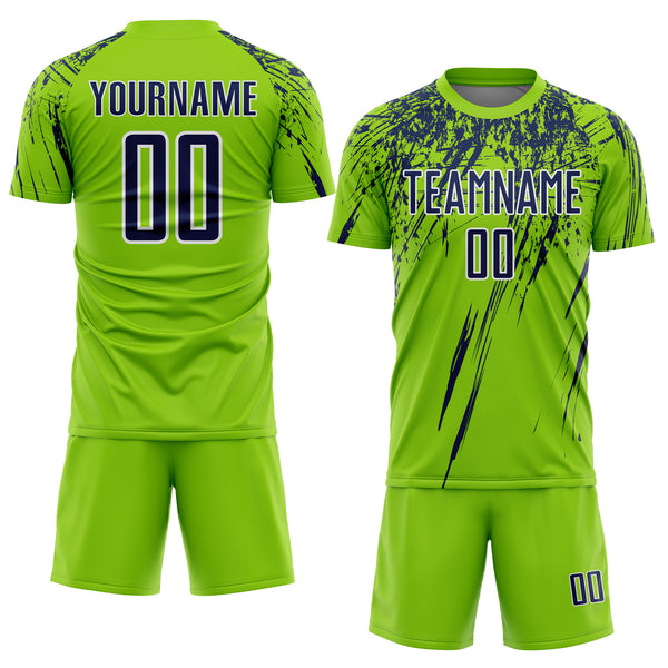 Custom Neon Green Navy-White Splash Sports Sublimation Soccer Uniform Jersey