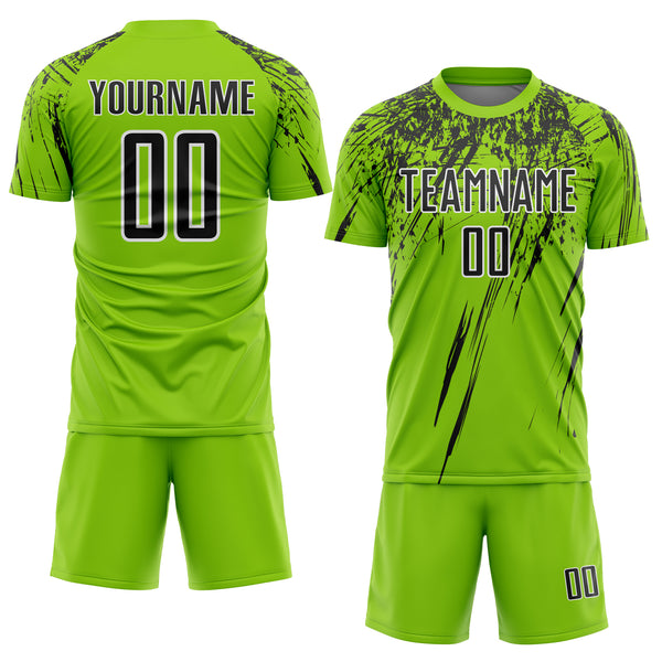 Custom Neon Green Black-White Splash Sports Sublimation Soccer Uniform Jersey