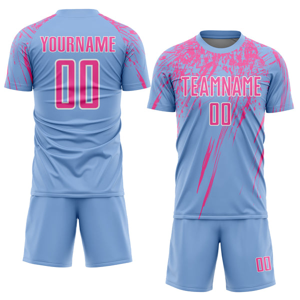 Custom Light Blue Pink-White Splash Sports Sublimation Soccer Uniform Jersey