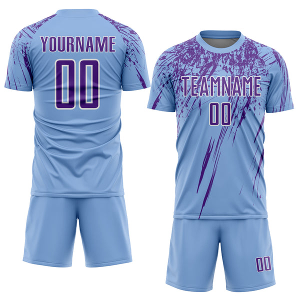 Custom Light Blue Purple-White Splash Sports Sublimation Soccer Uniform Jersey