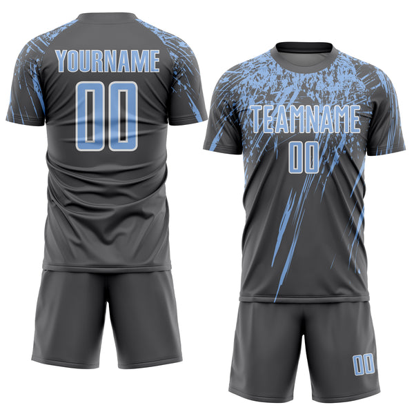 Custom Steel Gray Light Blue-White Splash Sports Sublimation Soccer Uniform Jersey