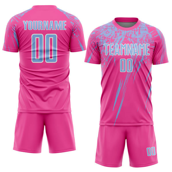Custom Pink Light Blue-White Splash Sports Sublimation Soccer Uniform Jersey