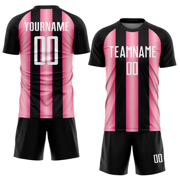 Custom Black White-Pink Stripes Sports Sublimation Soccer Uniform Jersey