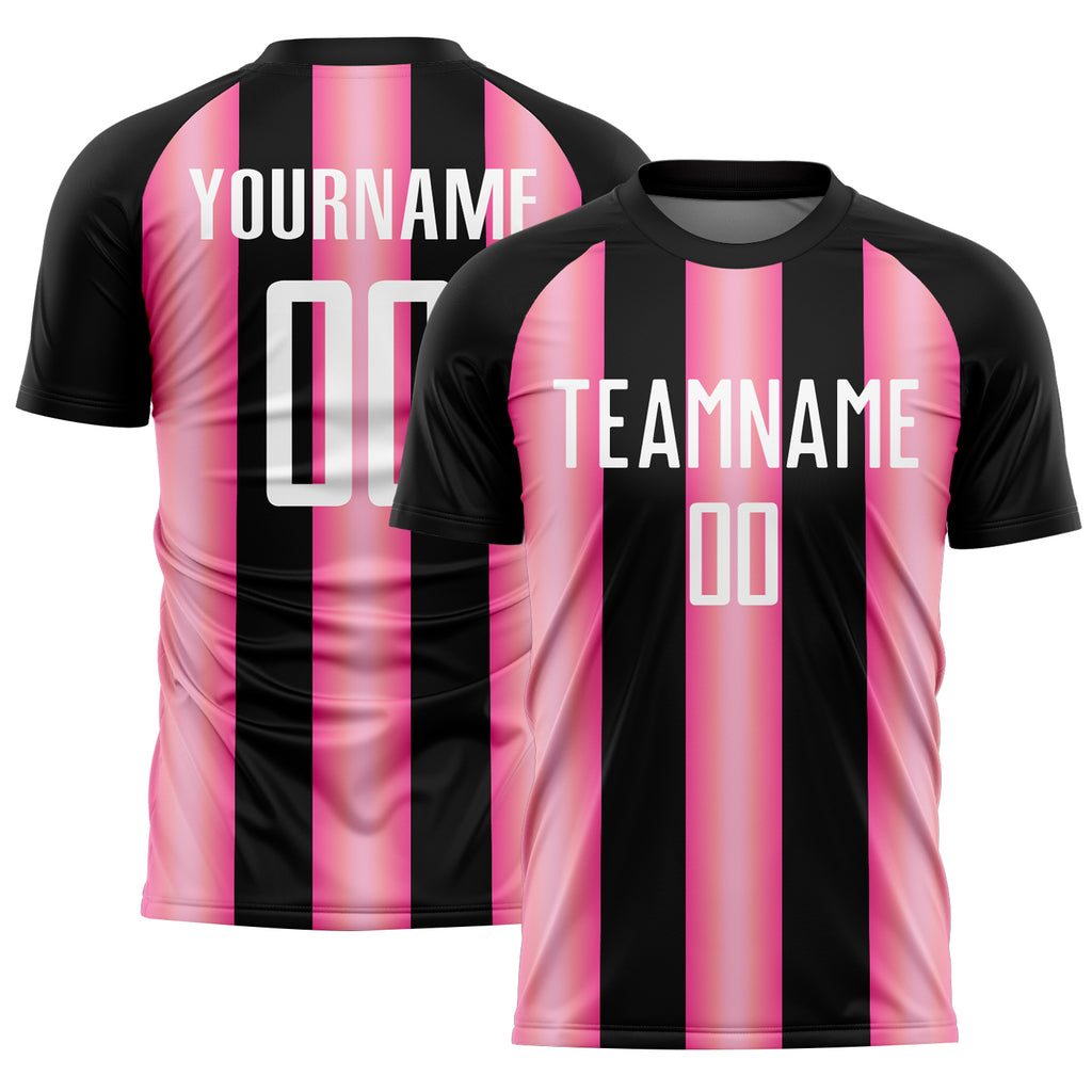 Custom Black White-Pink Stripes Sports Sublimation Soccer Uniform Jersey