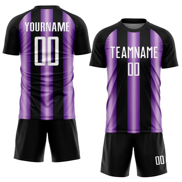 Custom Black White-Purple Stripes Sports Sublimation Soccer Uniform Jersey