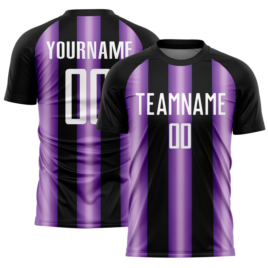 Custom Black White-Purple Stripes Sports Sublimation Soccer Uniform Jersey