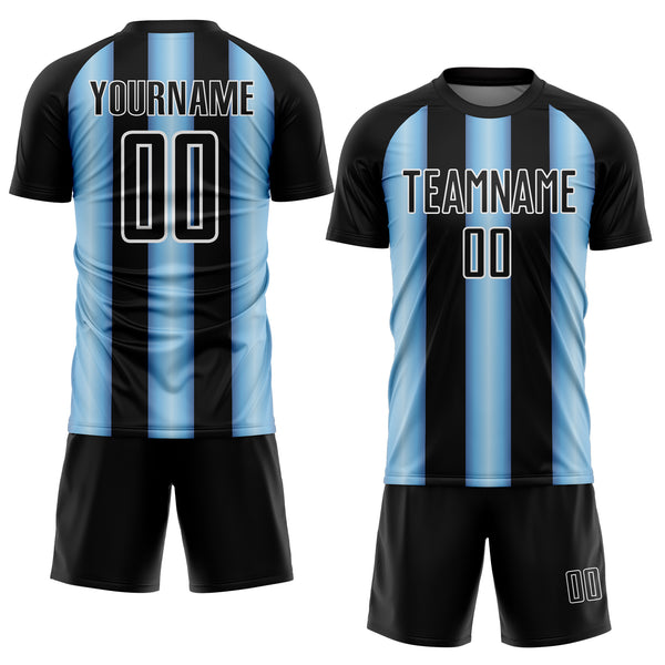 Custom Black Light Blue-White Argentina Stripes Sports Sublimation Soccer Uniform Jersey