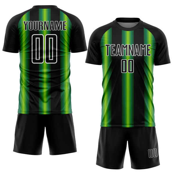 Custom Black Green-White Stripes Sports Sublimation Soccer Uniform Jersey