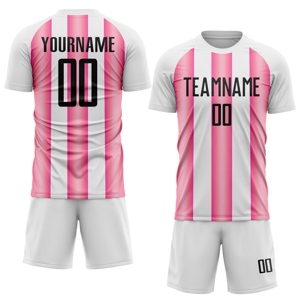 Custom White Black-Pink Stripes Sports Sublimation Soccer Uniform Jersey