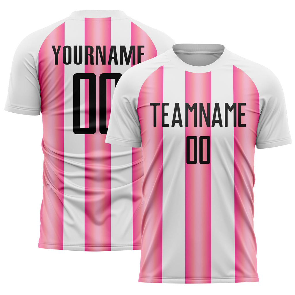 Custom White Black-Pink Stripes Sports Sublimation Soccer Uniform Jersey