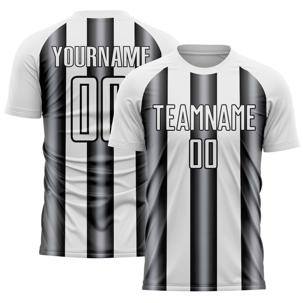 Custom White Gray-Black Stripes Sports Sublimation Soccer Uniform Jersey