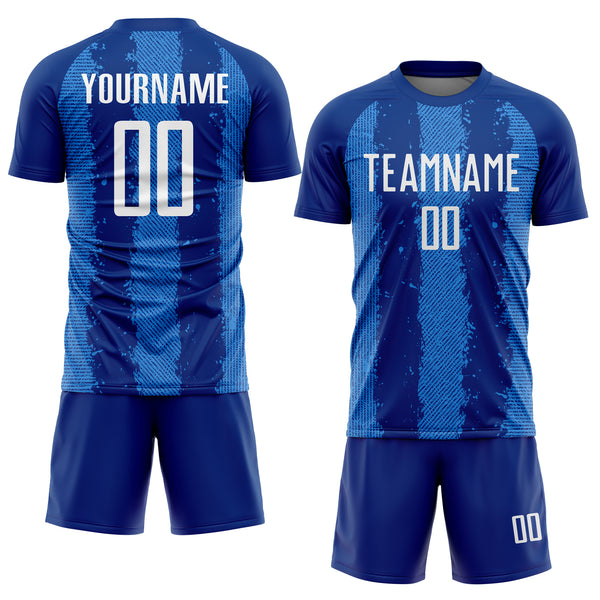 Custom Royal White-Powder Blue Stripes Sports Sublimation Soccer Uniform Jersey