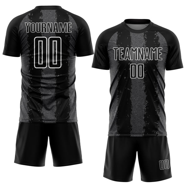 Custom Black Steel Gray-White Stripes Sports Sublimation Soccer Uniform Jersey