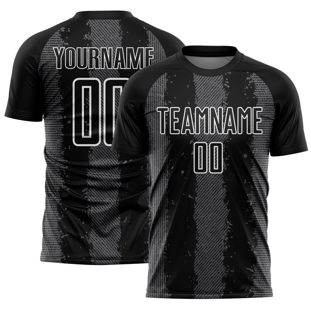 Custom Black Steel Gray-White Stripes Sports Sublimation Soccer Uniform Jersey