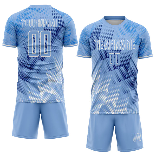 Custom Light Blue Royal-White Argentina Round Sports Sublimation Soccer Uniform Jersey