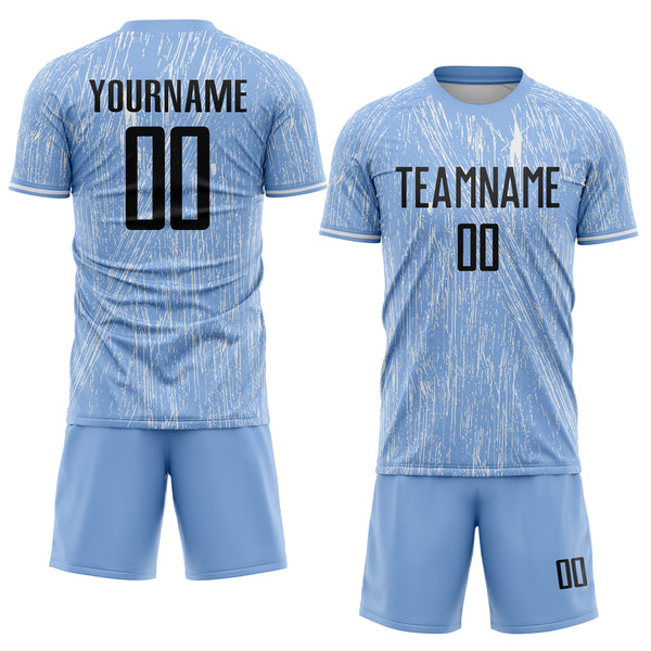 Custom Light Blue Black-White Argentina Splatter Pattern Sports Sublimation Soccer Uniform Jersey